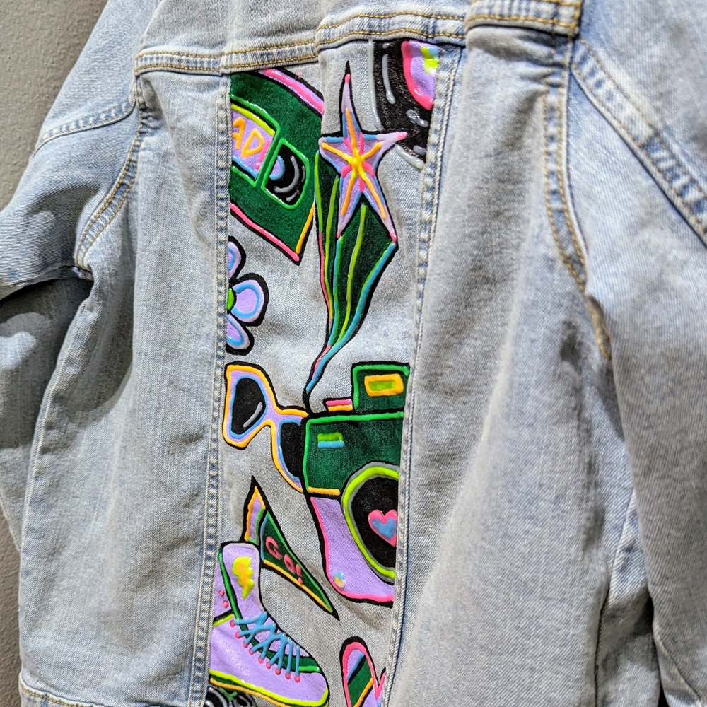 Kids Denim Jacket Hand Painted & Glows!